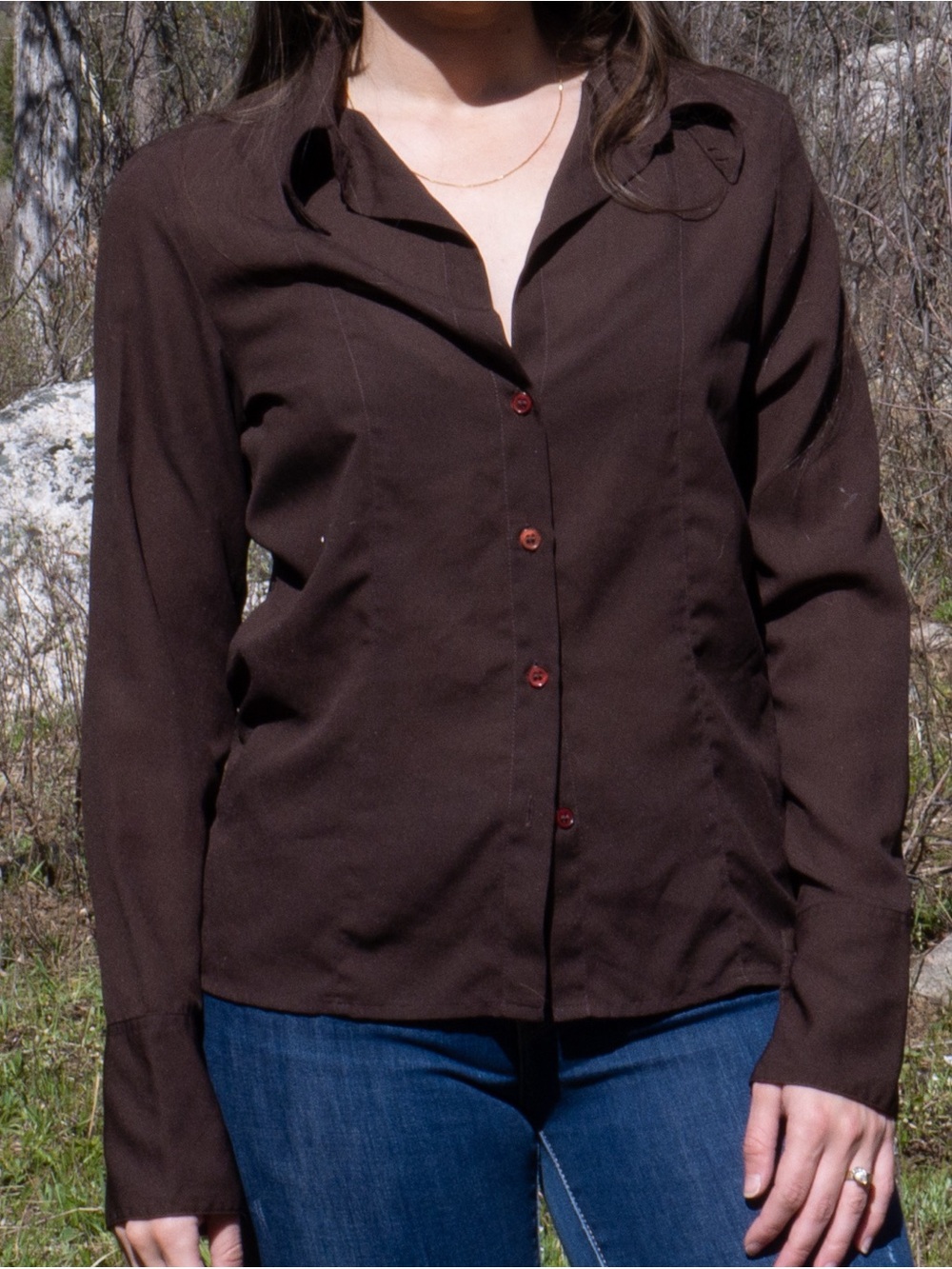 Vintage Newport News Dark Brown Button-Front Women's Shirt